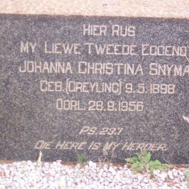 SNYMAN Johanna Christina nee GREYLING 1898-1956