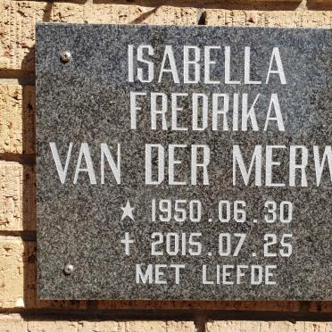 MERWE Isabella Fredrika, van der 1950-2015