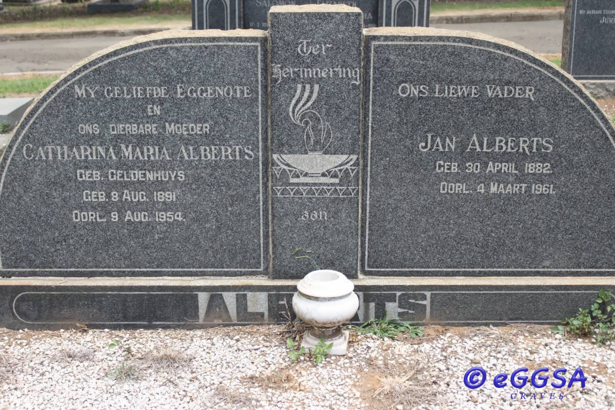 ALBERTS Jan 1882-1961 &amp; Catherina Maria GELDENHUYS 1891-1954