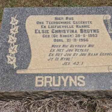 BRUYNS Elsie Christina nee DE KOKER 1903-1956