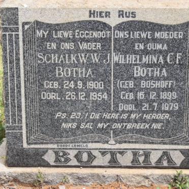 BOTHA Schalk W.W.J. 1900-1954 &amp; Wilhelmina C.F. BOSHOFF 1899-1979