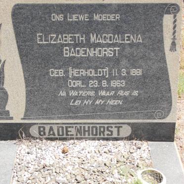 BADENHORST Elizabeth Magdalena geb HERHOLDT 1881-1963