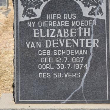 DEVENTER Elizabeth, van nee SCHOEMAN 1887-1974