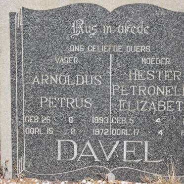 DAVEL Arnoldus Petrus 1893-1972 &amp; Hester Petronella Elizabeth 1901-1973