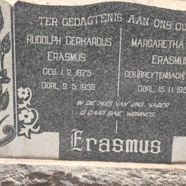 ERASMUS Rudolph Gerhardus 1875-1958 &amp; Margaretha Maria BREYTENBACH 1876-1958