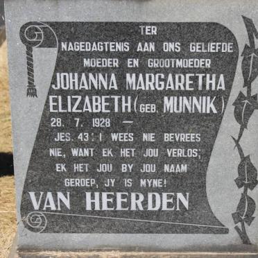 HEERDEN Johanna Margaretha Elizabeth, van nee MUNNIK 1928-