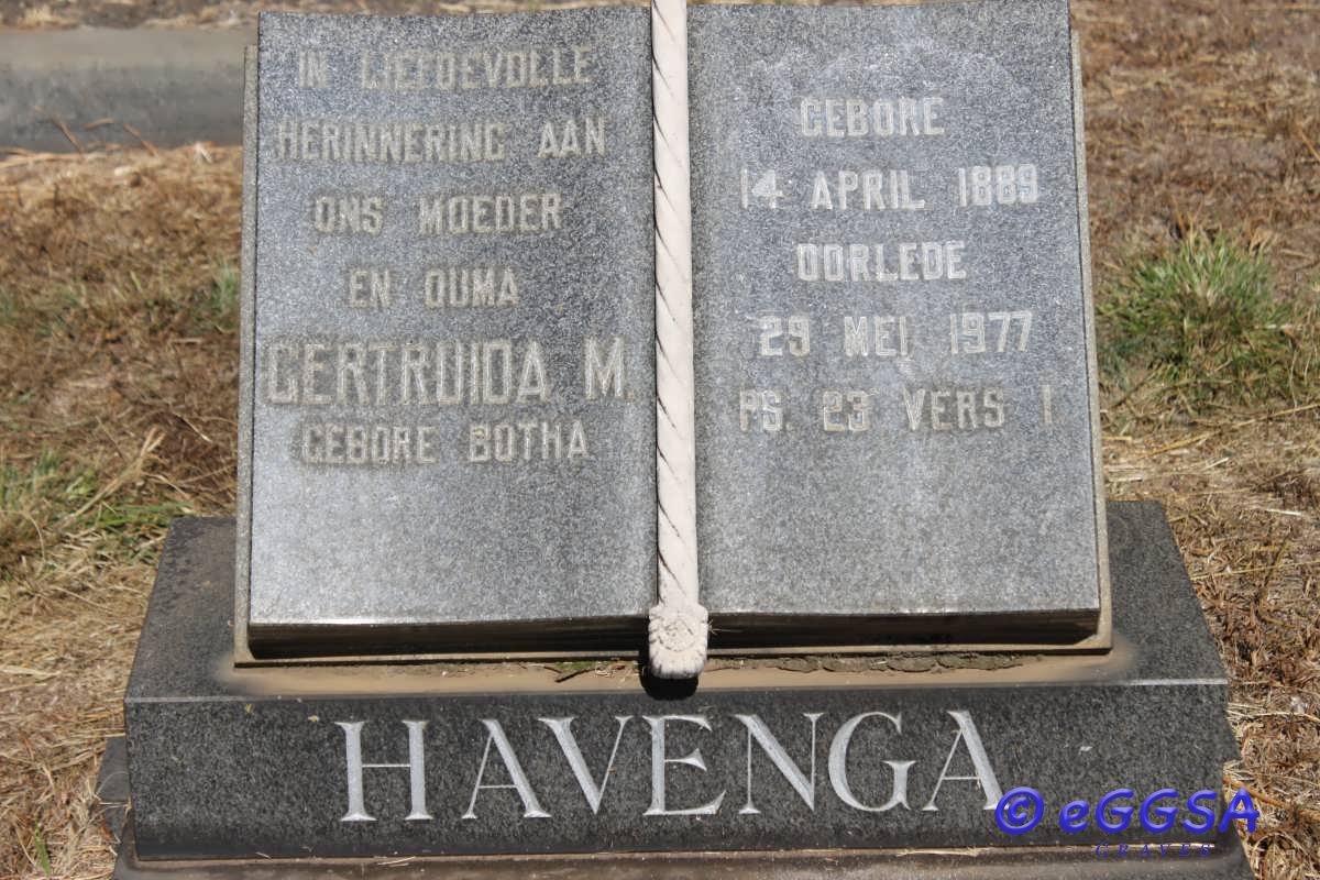 HAVENGA Gertruida M. nee BOTHA -1977