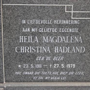 HADLAND Heila Magdalena Christina nee DE BEER 1911-1979