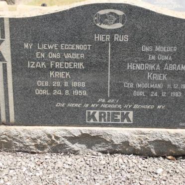 KRIEK Izak Frederik 1888-1959 &amp; Hendrika Abrama MOOLMAN 1904-1983