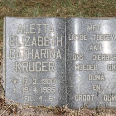 KRUGER Aletta Elizabeth Catharina 1900-1985