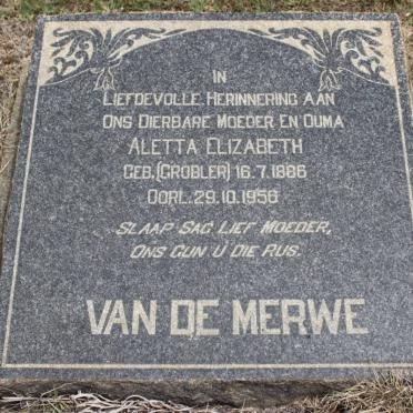 MERWE Aletta Elizabeth, van der nee GROBLER 1886-1958