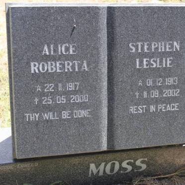 MOSS Stephen Leslie 1913-2002 &amp; Alice Roberta 1917-2000