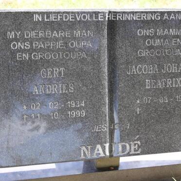 NAUDÉ Gert Andries 1934-1999 &amp; Jacoba Johanna Beatrix 1933-