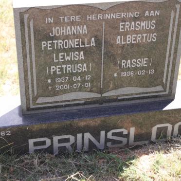 PRINSLOO Erasmus Albertus 1936- &amp; Johanna Petronella Lewiesa 1937-2001