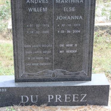 PREEZ Andries Willem, du 1916-2000 &amp; Marthina Elsie Johanna 1919-2004