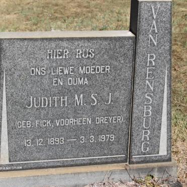 RENSBURG Judith M.S.J., van, formerly DREYER, nee FICK 1893-1979