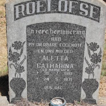 ROELOFSE Aletta Catharina nee MARNEWICK 1910-1971