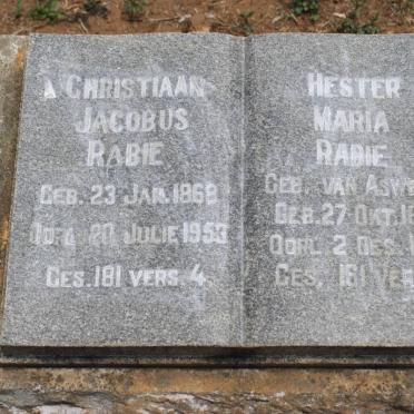 RABIE Christiaan Jacobus 1869-1953 &amp; Hester Maria VAN ASWEGEN 1876-1953