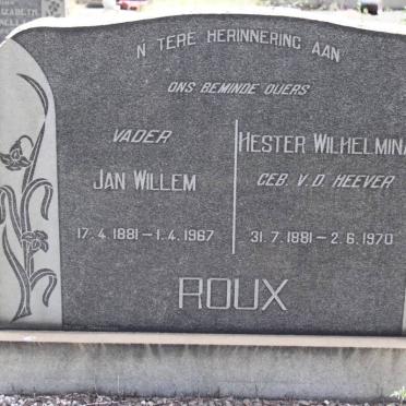 ROUX Jan Willem 1881-1967 &amp; Hester Wilhelmina V.D. HEEVER 1881-1970