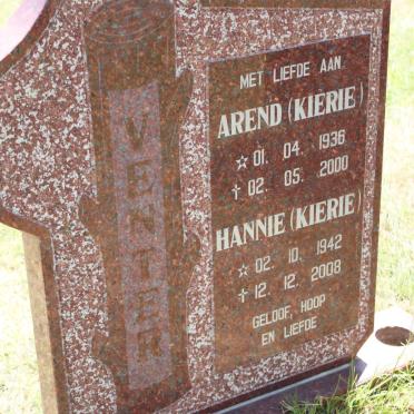 VENTER Arend 1936-2000 &amp; Hannie 1942-2008