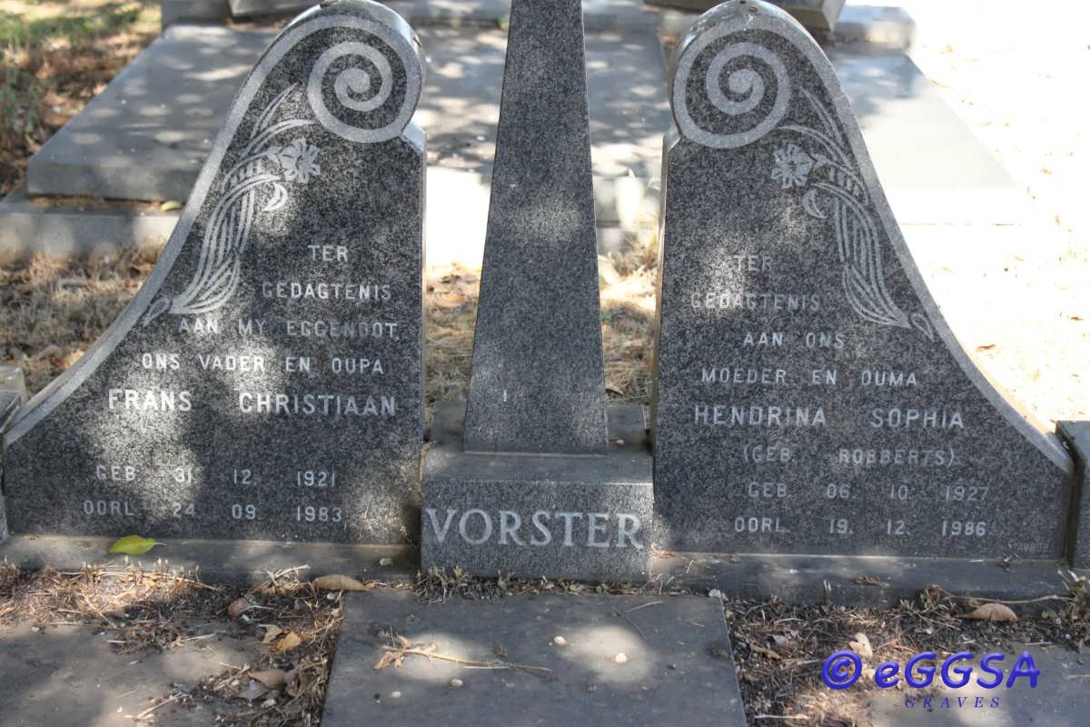 VORSTER Frans Christiaan 1921-1983 &amp; Hendrina Sophia ROBBERTS 1927-1986