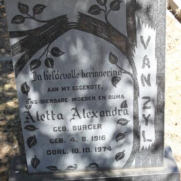 ZYL Aletta Alexandra, van nee BURGER 1916-1974