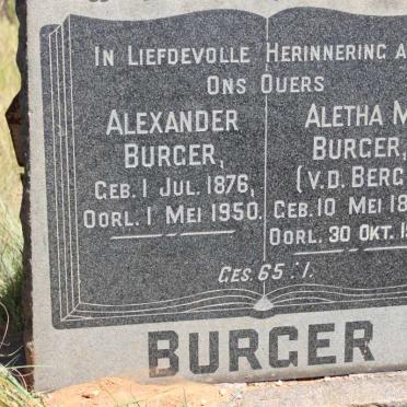 BURGER Alexander 1876-1950 &amp; Aletha M. V.D. BERG 1884-1961