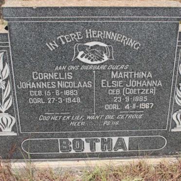 BOTHA Cornelis Johannes Nicolaas 1883-1948 &amp; Marthina Elsie Johanna COETZER 1885-1967