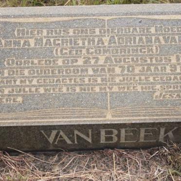 BEEK Anna Magrietha Adiana, van geb COMBRINCK  -1943