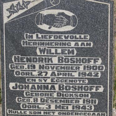 BOSHOFF Willem Hendrik 1900-1942 &amp; Johanna DICKSON 1911-1943