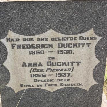DUCKITT Frederick 1850-1930 &amp; Anna PIENAAR 1856-1937