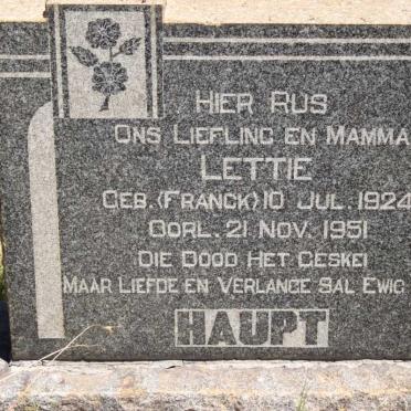 HAUPT Lettie nee FRANCK 1924-1951