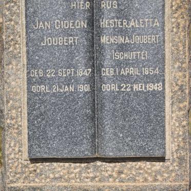 JOUBERT Jan Gideon 1847-1901 &amp; Hester Aletta Mensina SCHUTTE 1854-1948