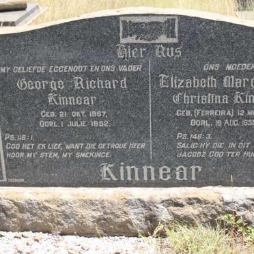 KINNEAR George Richard 1867-1952 &amp; Elizabeth Margaretha Christina FERREIRA 1882-1955
