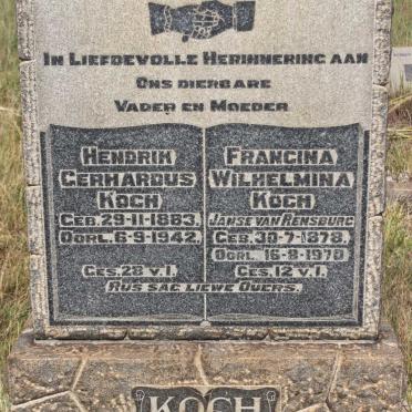 KOCH Hendrik Gerhardus 1883-1942 &amp; Francina Wilhelmina Janse van RENSBURG 1878-1970