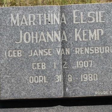 KEMP Marthina Elsie Johanna nee JANSE VAN RENSBURG 1907-1980