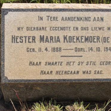 KOEKEMOER Hester Maria nee de WAAL 1888-1944