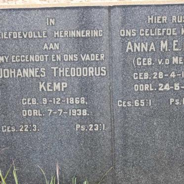 KEMP Johannes Theodorus 1868-1938 &amp; Anna M.E. v.d. MERWE 1874-1965
