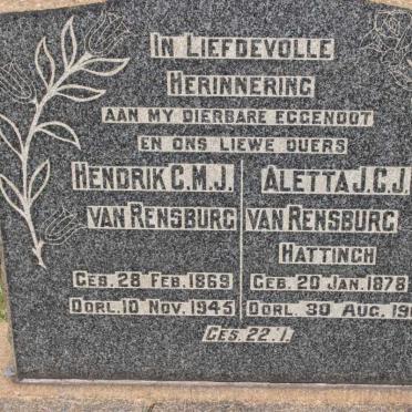 RENSBURG Hendrik C.M.J., van 1869-1945 &amp; Aletta J.C.J. geb HATTINGH 1878-1960