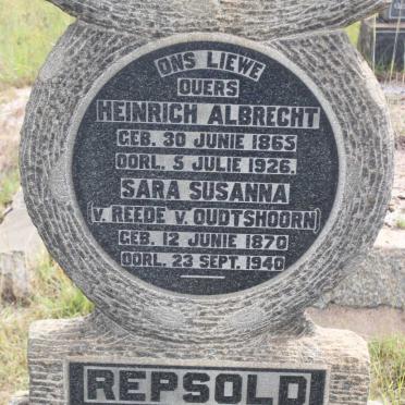 REPSOLD Heinrich Albrecht 1865-1926 &amp; Sara Susanna Van REEDE Van OUDTSHOORN 1870-1940