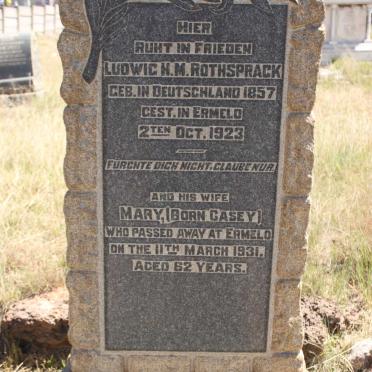 ROTHSPRACK Ludwig H.M. 1857-1923 &amp; Mary CASEY -1931
