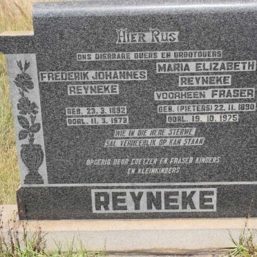 REYNEKE Frederik Johannes 1892-1973 &amp; Maria Elizabeth voorheen FRASER geb PIETERS 1890-1975