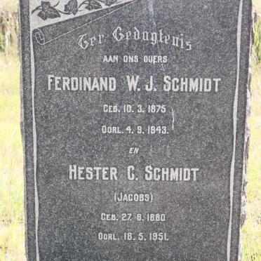 SCHMIDT Ferdinand W.J. 1875-1943 &amp; Hester C. JACOBS 1880-1951