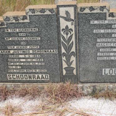 SCHOONRAAD Abraham Justinus 1884-1945 &amp; Magrieta Maria LOUW voorheen SCHOONRAAD GEB BEKKER 1894-1983