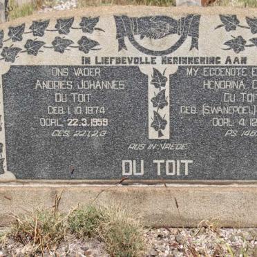 TOIT Andries Johannes, du 1874-1959 &amp; Hendrina Cecilia SWANEPOEL 1880-1957