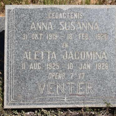 VENTER Anna Susanna 1919-1920 :: VENTER Aletta Jacomina 1925-1926