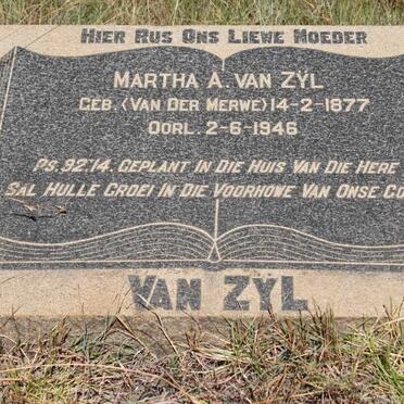 ZÝL Martha A., van geb VAN DER MERWE 1877-1946