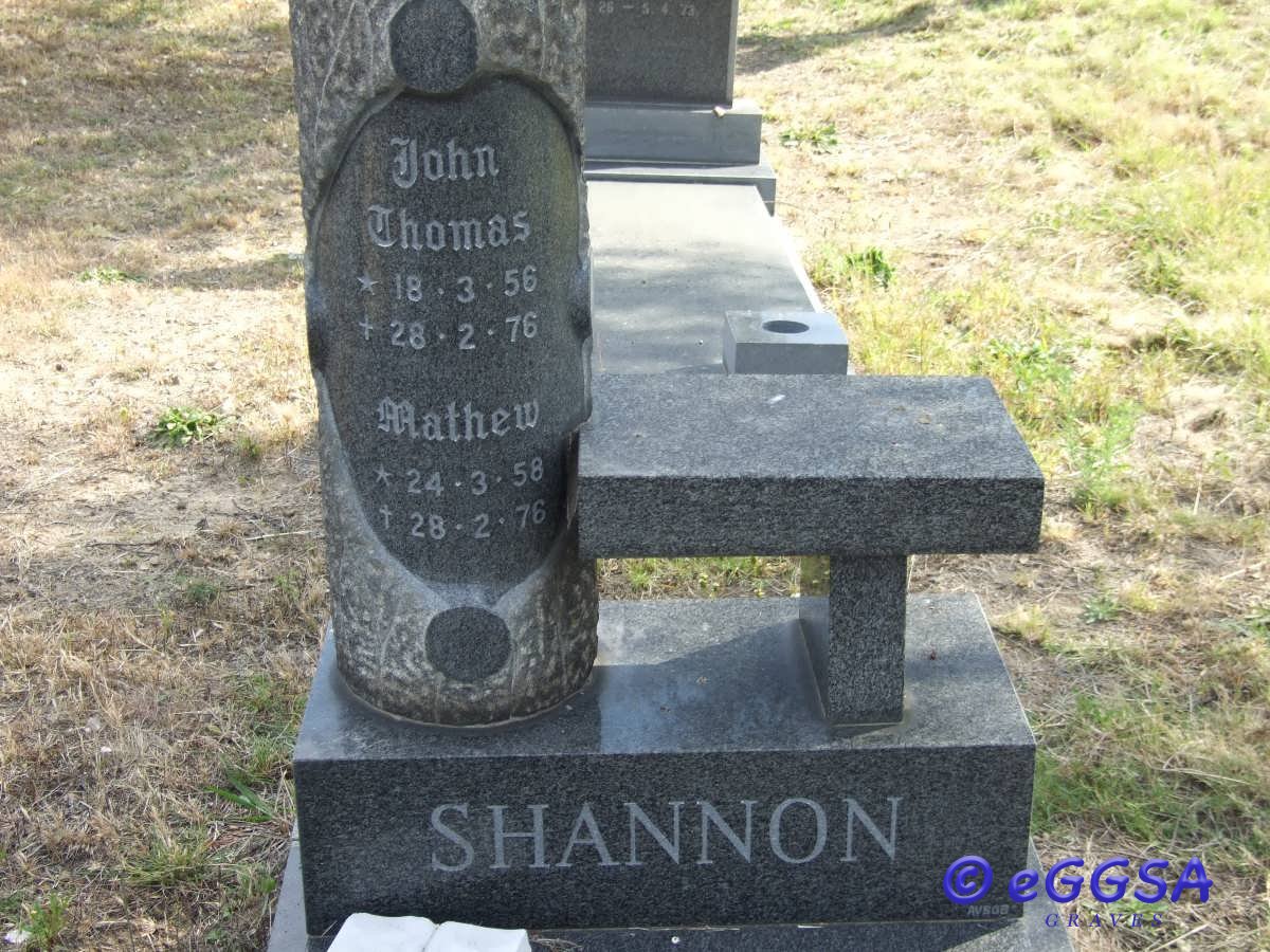 SHANNON John Thomas 1956-1976 :: Mathew 1958-1976