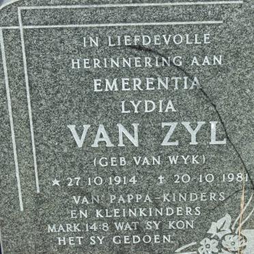 ZYL Emerentia Lydia, van nee VAN WYK 1914-1981