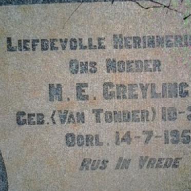 GREYLING M.E. nee VAN TONDER 1890-1955